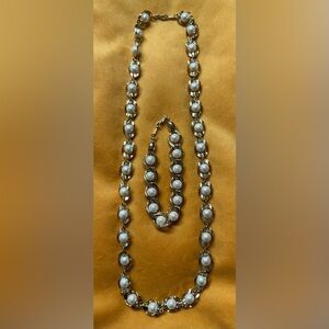 Elegant Vintage Faux Pearl Necklace & Bracelet Set